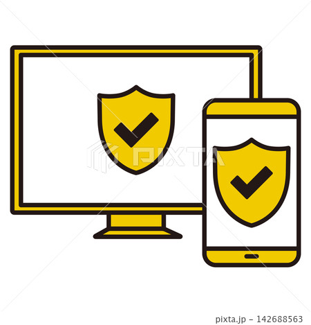 パソコンとスマートフォンを危機から守るイラスト 142688563