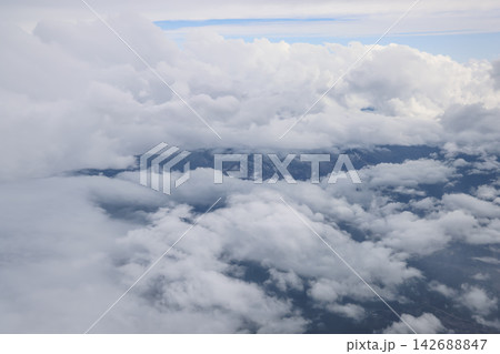 Aerial cloudscape soft fluffy cumulus layers 142688847