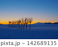 朝焼けの空と越後三山を背景に雪原に凛として立つはさ木の風景 Ver1 朝焼けの空と越後三山を背景に雪原に凛として立つはさ木の風景 Ver1 142689135