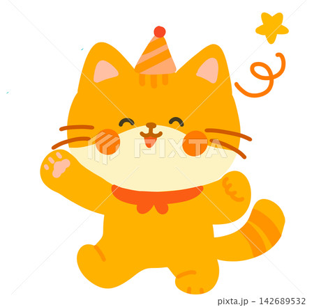 Orange Cat Cheering with Sparklesのイラスト素材 [142689532] - PIXTA
