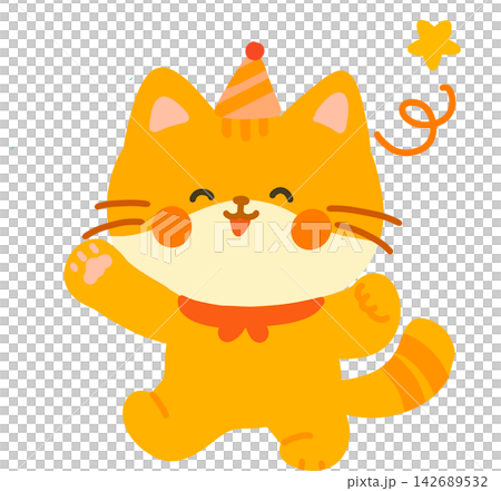 Orange Cat Cheering with Sparkles Orange Cat Cheering with Sparkles 142689532
