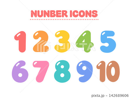 カラフルな数字アイコンのイラスト　ナンバーアイコン　数字のアイコン　カラフル 142689606