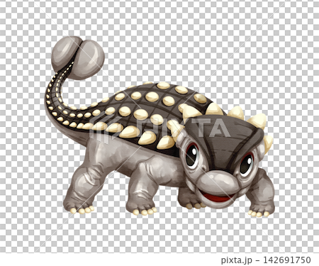 Watercolor ankylosaurus dinosaur isolated PNG illustration, featuring a cute hand-drawn armored prehistoric creature character on a transparent background. Watercolor ankylosaurus dinosaur isolated PNG illustration, featuring a cute hand-drawn armored prehistoric creature character on a transparent background. 142691750