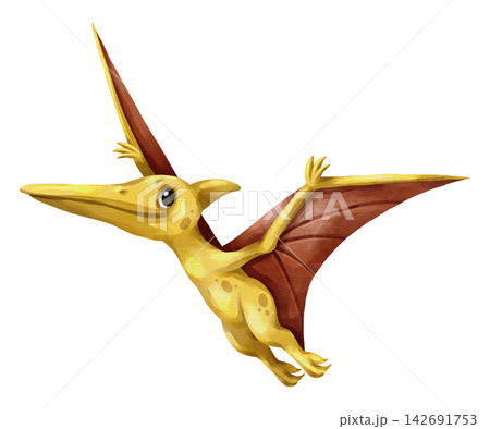 Watercolor pteranodon flying dinosaur isolated PNG illustration, featuring a cute hand-drawn yellow pterosaur prehistoric creature character on a transparent background. Watercolor pteranodon flying dinosaur isolated PNG illustration, featuring a cute hand-drawn yellow pterosaur prehistoric creature character on a transparent background. 142691753