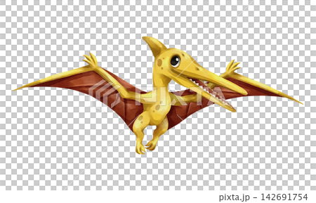 Watercolor pteranodon flying dinosaur isolated PNG illustration, featuring a cute hand-drawn yellow pterosaur prehistoric creature character on a transparent background. Watercolor pteranodon flying dinosaur isolated PNG illustration, featuring a cute hand-drawn yellow pterosaur prehistoric creature character on a transparent background. 142691754