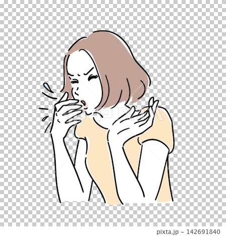 女人打噴嚏;感冒或花粉症的症狀。 女人打噴嚏;感冒或花粉症的症狀。 142691840