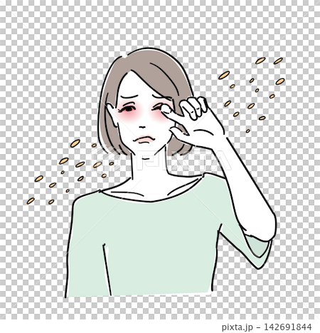 眼睛發癢的女性;花粉過敏症狀 眼睛發癢的女性;花粉過敏症狀 142691844