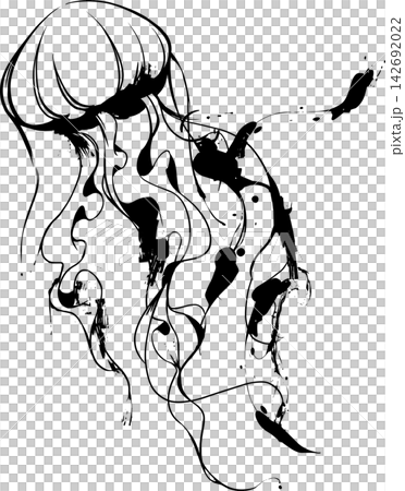 アートで不思議なクラゲの墨絵イラスト アートで不思議なクラゲの墨絵イラスト 142692022