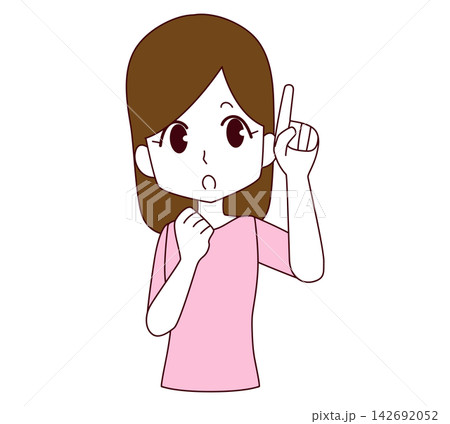 上を向いて指をさす女性のイラスト 142692052