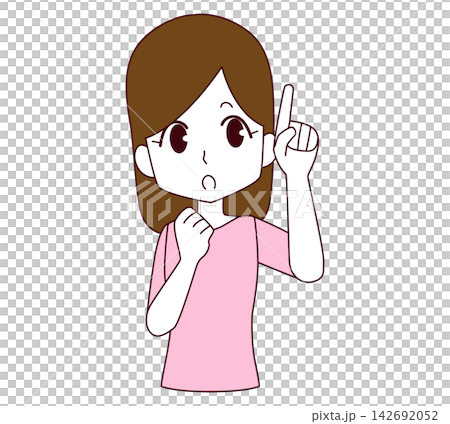 上を向いて指をさす女性のイラスト 142692052