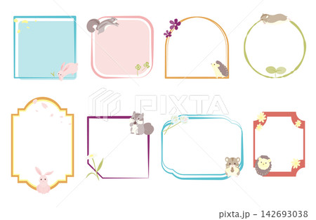 かわいい小動物と春の草花のフレームセット 142693038