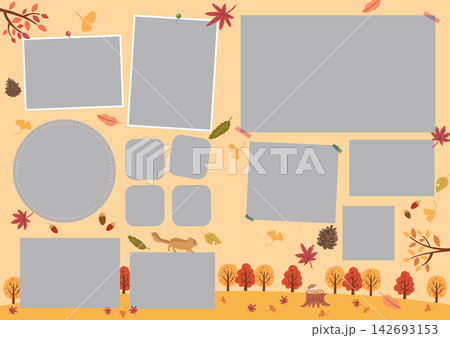 秋の紅葉とイチョウのイラストのフォトアルバムテンプレート 秋の紅葉とイチョウのイラストのフォトアルバムテンプレート 142693153