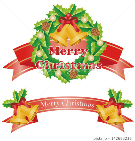 クリスマス　クリスマスベル　クリスマスリース　ギフト　リボン　飾り　装飾　あしらい　デザイン　素材 142693239