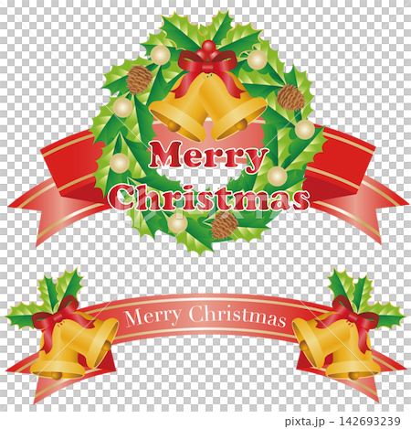 クリスマス　クリスマスベル　クリスマスリース　ギフト　リボン　飾り　装飾　あしらい　デザイン　素材 142693239