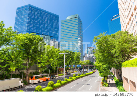 新宿副都心に立ち並ぶ高層ビルとオフィス街の風景 新宿副都心に立ち並ぶ高層ビルとオフィス街の風景 142693770