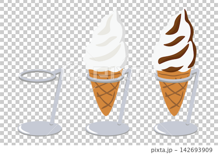 アイススタンドとコーン付きソフトクリームのイラストセット 142693909