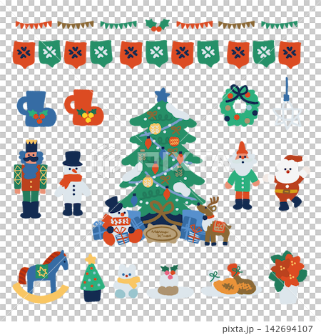 An illustration of a Christmas icon set featuring mugs, ornaments, chicken, and cake. An illustration of a Christmas icon set featuring mugs, ornaments, chicken, and cake. 142694107