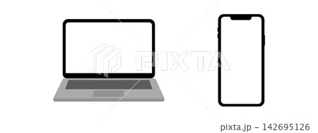 正面から見たノートパソコンとスマートフォンのイメージイラストセット 正面から見たノートパソコンとスマートフォンのイメージイラストセット 142695126