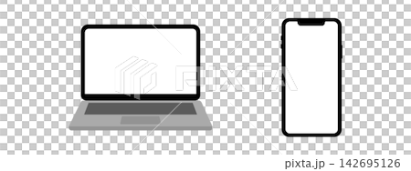 A set of illustrations showing a laptop and a smartphone from the front. A set of illustrations showing a laptop and a smartphone from the front. 142695126
