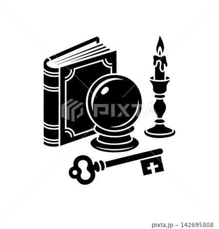 Halloween magic crystal ball with spell book Halloween magic crystal ball with spell book 142695808
