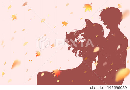 隣り合って幸せそうに笑う男女 外出 紅葉 シルエット 隣り合って幸せそうに笑う男女 外出 紅葉 シルエット 142696089