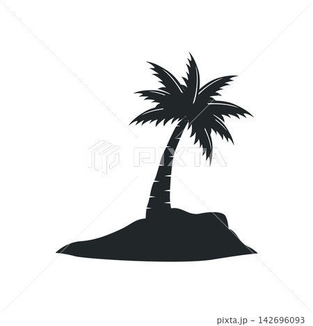 concept with summer beach with palm trees, ocean and sunset beach summer illustration template 142696093