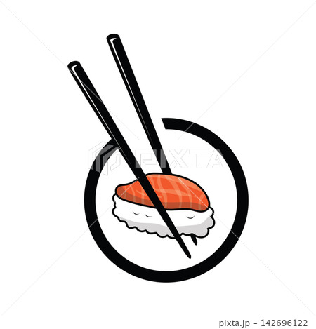 japanese chinese food design simple sushi with sushi and chopstick silhouette concept for food business, restaurant, bar sushi template illustration 142696122