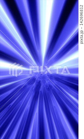 Intense blue light burst with radiant beams and streaks expanding from the center, creating a powerful abstract energy background. 142696812