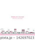 シンプルなカラーの街並みイラスト ピンク 白背景  正方形 142697023