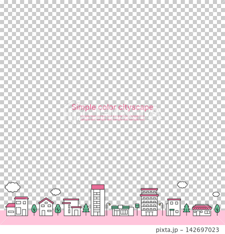 シンプルなカラーの街並みイラスト ピンク 白背景 正方形 シンプルなカラーの街並みイラスト ピンク 白背景 正方形 142697023
