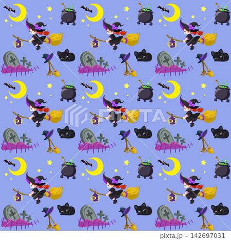 ハロウィン魔女1　シームレスパターン素材(スウォッチ入り) 142697031