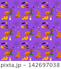 ハロウィン　ジャックランタン　シームレスパターン素材(スウォッチ入り) 142697038