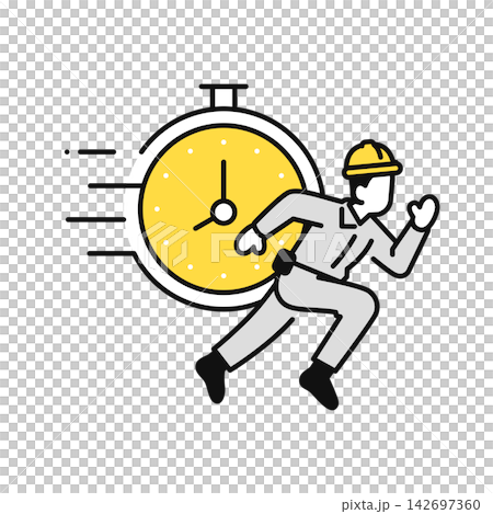 A simple vector illustration icon of a male field worker and a clock, ready to respond quickly on the same day. A simple vector illustration icon of a male field worker and a clock, ready to respond quickly on the same day. 142697360