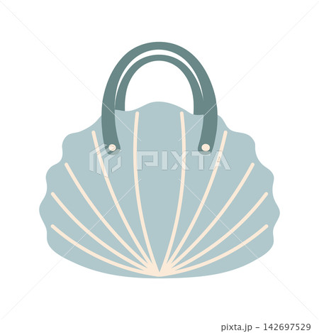 Blue Shell Shape Bag with Handles Isolated on white background. Trendy summer hand drawn Illustration. 142697529