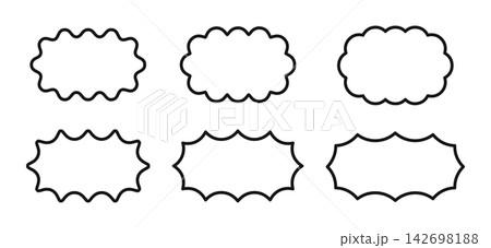 Set of rectangular scalloped frames. Oval forms with wiggly borders. Empty textboxes, labels, chat bubbles, speech bubbles or message tags isolated on white background. Vector graphic illustration Set of rectangular scalloped frames. Oval forms with wiggly borders. Empty textboxes, labels, chat bubbles, speech bubbles or message tags isolated on white background. Vector graphic illustration 142698188