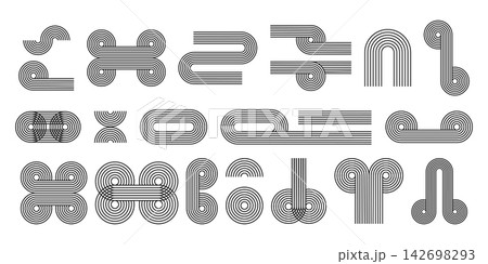 Set of rounded lines and shapes. Geometric figures with arch, circle and semicircle elements in trendy boho style. Minimalistic design elements for modern templates. Vector graphic illustration Set of rounded lines and shapes. Geometric figures with arch, circle and semicircle elements in trendy boho style. Minimalistic design elements for modern templates. Vector graphic illustration 142698293
