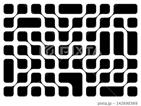 Connected black square shapes with round corners. Linked fluid quadrangular drops isolated on white background. Connected neurons, nano molecules or biological cells. Vector graphic illustration Connected black square shapes with round corners. Linked fluid quadrangular drops isolated on white background. Connected neurons, nano molecules or biological cells. Vector graphic illustration 142698369