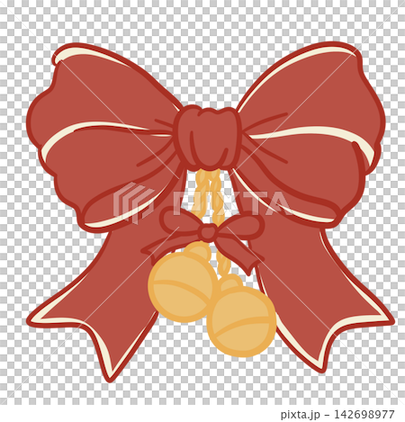 Cute Vintage Christmas Red Bow With Hanging Golden Jingle Bells Coquette Holiday Ribbon Festive Winter Decoration Illustration Cute Vintage Christmas Red Bow With Hanging Golden Jingle Bells Coquette Holiday Ribbon Festive Winter Decoration Illustration 142698977