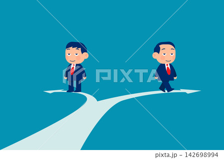 Professional business team standing at a crossroad making strategic decisions for future growth and career 142698994