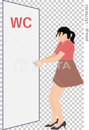 Illustration of a woman rushing to the toilet Illustration of a woman rushing to the toilet 142700362