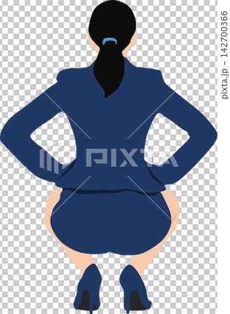 An illustration of a businesswoman holding in her urge to use the toilet. 142700366
