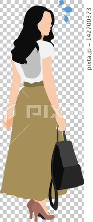 一幅描繪一位女士擔心背部出汗的插圖。 142700373