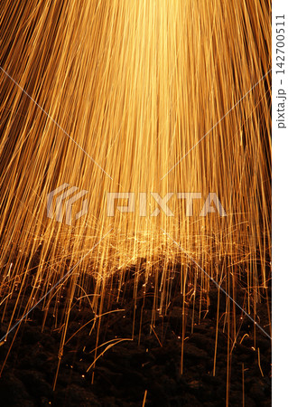 Steel workshop with sparks 142700511