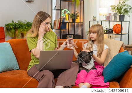 Mother daughter dog laptop headache water break support health return to work rest relief aid calm Mother daughter dog laptop headache water break support health return to work rest relief aid calm 142700612