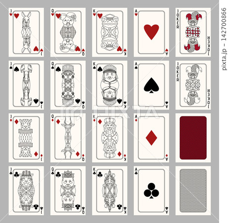54 Animal Poker Playing Cards Vector Deck with Editable Line Art 54 Animal Poker Playing Cards Vector Deck with Editable Line Art 142700866