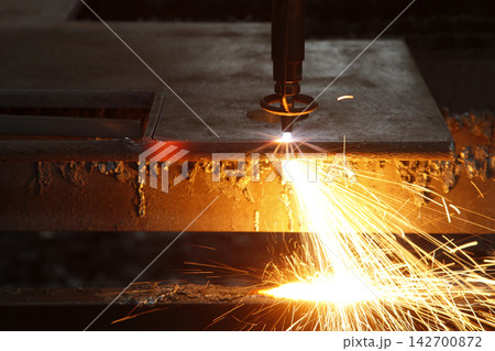 CNC Laser cutting of metal, modern industrial technology. 142700872