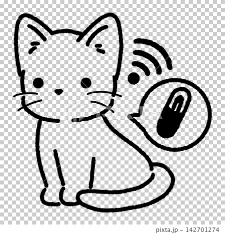 Hand-drawn vector illustration of a cat with a microchip. 142701274