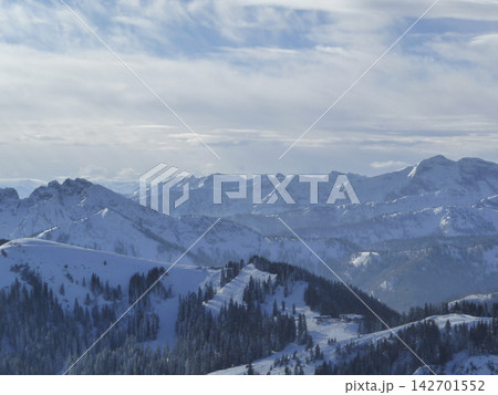Mountain hiking at Brecherspitze mountain, Bavaria, Germany in wintertime 142701552