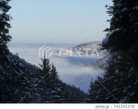 Mountain hiking at Brecherspitze mountain, Bavaria, Germany in wintertime 142701578
