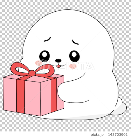 Cute white baby seal character receiving big red gift present box celebration holiday sticker print visual graphic clipart artwork design icon element illustration Cute white baby seal character receiving big red gift present box celebration holiday sticker print visual graphic clipart artwork design icon element illustration 142703901